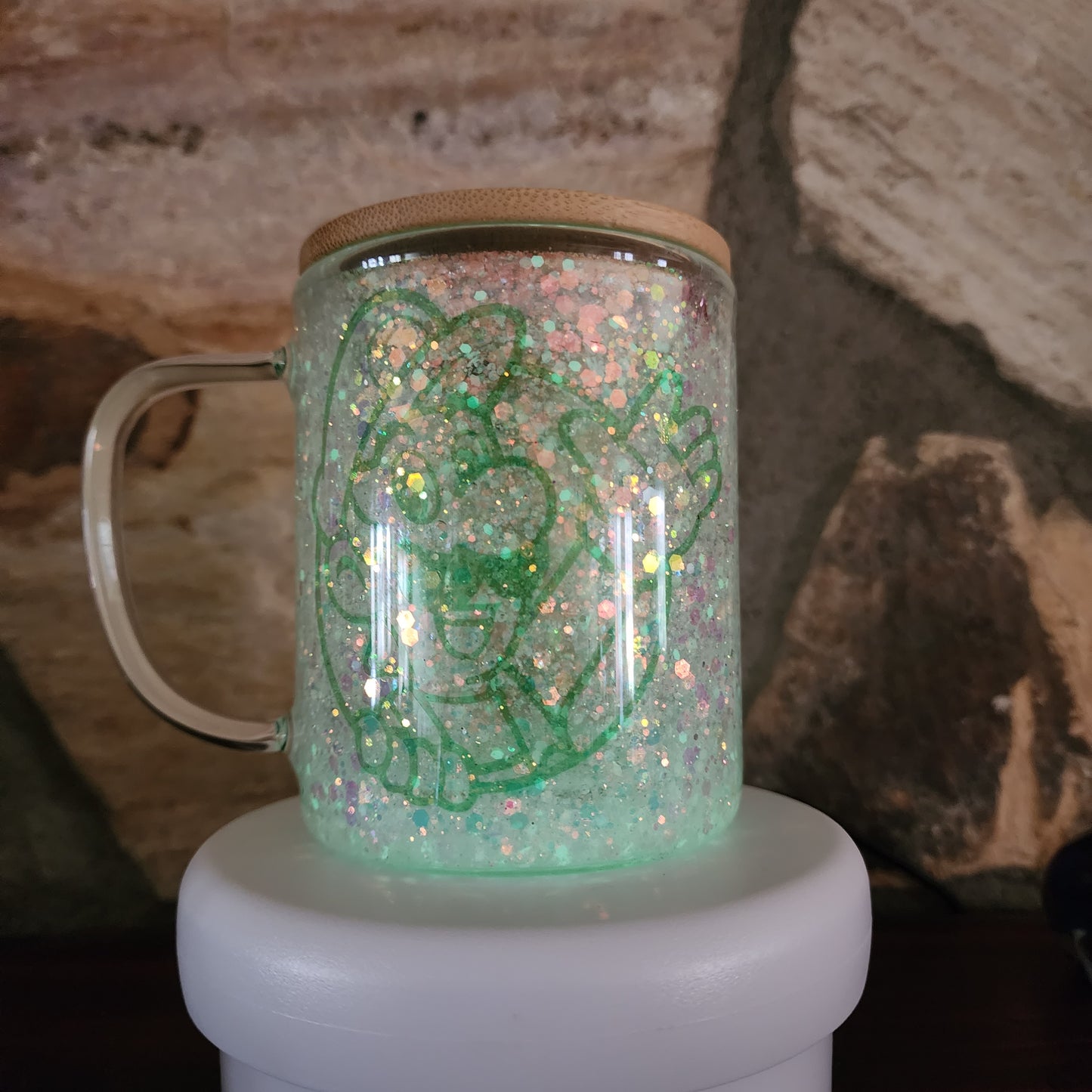 9OZ SUBLIMATABLE GLASS COFFEE MUG GLITTER GLOBE Special design