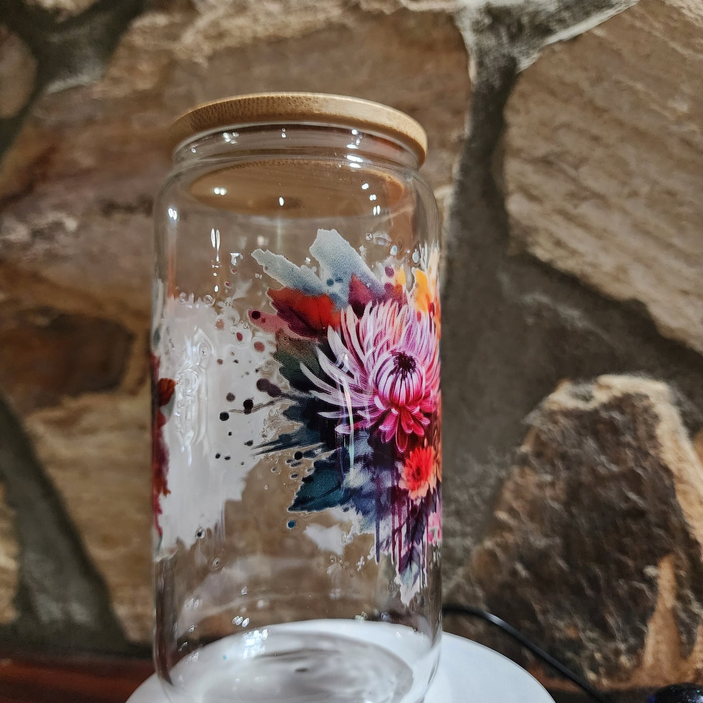 Mom/Flowers DECAL Epoxy sealed 16OZ GLASS CAN TUMBLER CLEAR