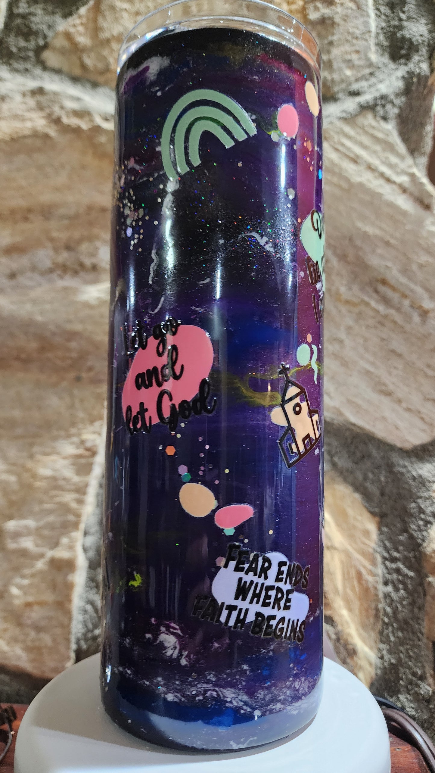 20oz Skinny Tumbler with lip and straw with inspiration verse