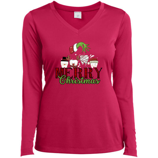 Christmas Dental team t-shirt - LST353LS Ladies’ Long Sleeve Performance V-Neck Tee